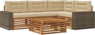 vidaXL Conjunto De Sof&aacute;s De Exterior 5 Uds. Natural Y Beige Poli&eacute;ster Vidaxl