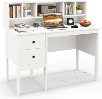 Costway Mesa Escritorio 120x60cm, Escritorio Con 2 Cajones Y Estante De 5 Cub&iacute;culos, Escritorio Blanco, Mesa Oficina Despacho - Costway