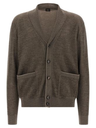 Brioni Brown Knitted Shawl Neck Cardigan