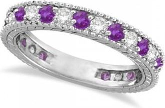 Allurez Diamond & Amethyst Eternity Ring Band 14k White Gold (1.08ct)