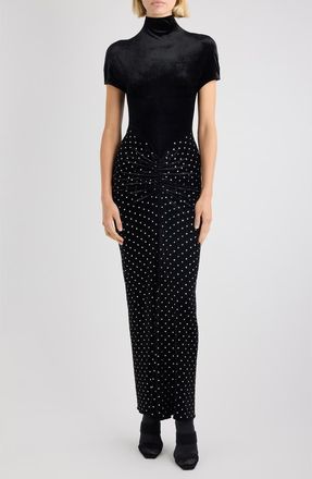 Alaia Crystal Embellished Draped Velvet Gown in Noir/Cristal at Nordstrom, Size 10 Us