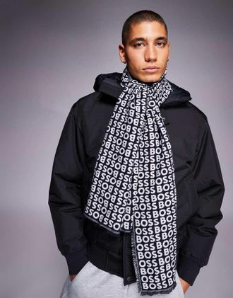 HUGO BOSS BOSS - Tadic - Sciarpa blu navy con stampa del logo