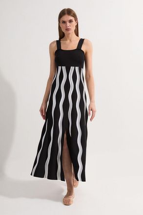 Karen Millen Womens Petite Contrast Wave Knit A-Line Knitted Strappy Dress - Monochrome Multi Polyamide - Size X-Small