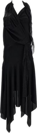 Junya Watanabe Black Fluid Fabric Lace Insert Maxi Dress