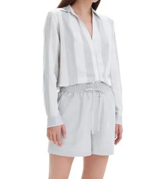 Chrldr Striped Frida Linen Shirt In Limestone