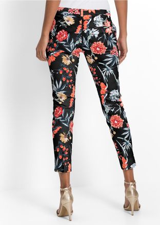 Bonprix 7/8-Hose BONPRIX, Damen, Gr. 36, N-Gr, schwarz gebl&uuml;mt, Obermaterial: 97% Baumwolle, 3% Elasthan, regular fit, Hosen 7/8-Hose, aus Baumwolle mit Elast