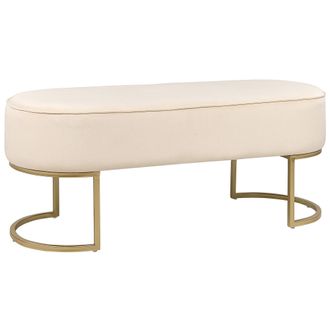 Beliani Banco Tapizado Glamuroso Con Puf Patas De Metal Doradas Estampado Liso Beige Claro Milry