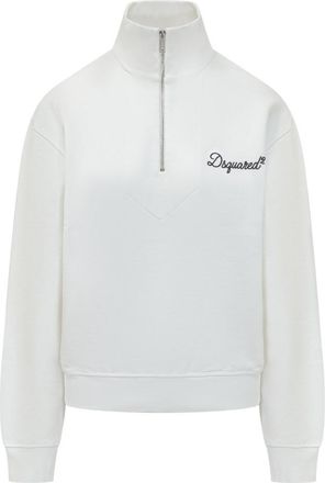 Dsquared2 White Logo Mock Collar Sweatshirt