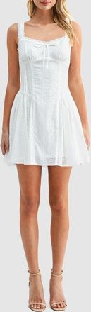 All in Favor Lace Detail Cotton Eyelet Fit & Flare Minidress in White at Nordstrom, Size X-Small