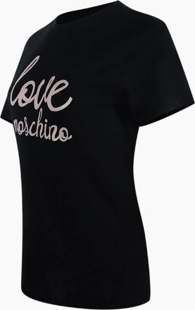 Love Moschino Womens Love Moschino Bold Pink Logo Black T-Shirt - Size: 18/16