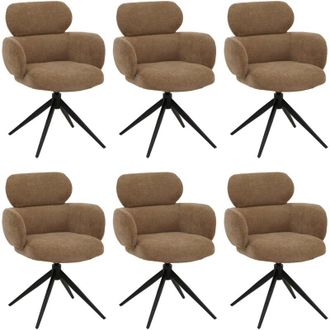 Hhg Set 6x sedie da pranzo HHG 259, da cucina, seduta girevole posizionamento automatico tessuto ciniglia, marrone chiaro