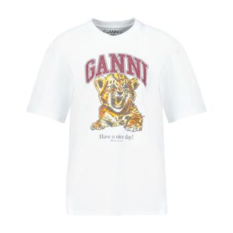 Ganni Womens Beaded Baby Tiger Print T-Shirt White Cotton