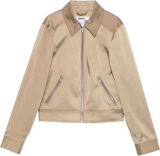 DKNY Structured Beige Sateen Trucker Jacket with Classic Details