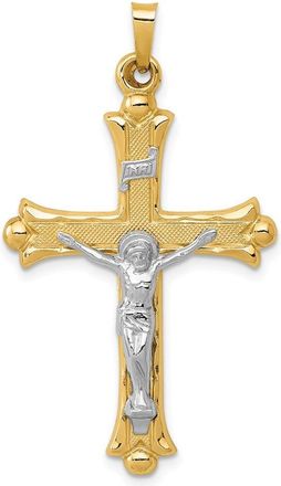 Diamond2Deal 14k Two-tone Gold Textured and Polished INRI Crucifix Pendant