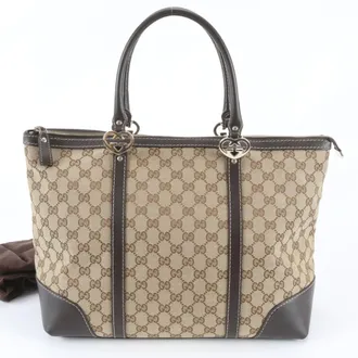 Gucci Brown Leather Canvas Handbag Shoulder Bag Tote Bag (Pre-Owned)