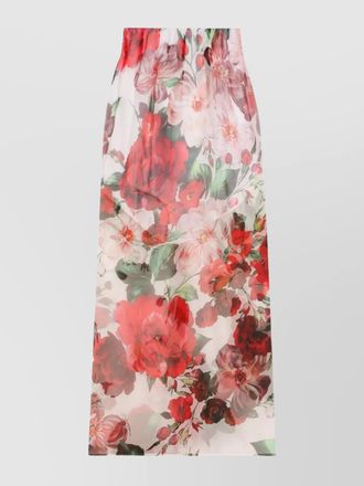 Dolce & Gabbana silk rose print calf length straight skirt