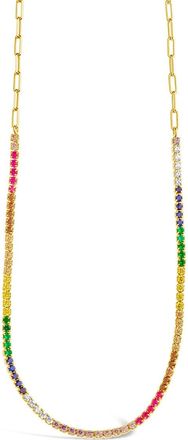 Sterling Forever Maria Chain & Rainbow CZ Tennis Necklace