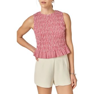 English Factory Smocked Frill Hem Sleeveless Top in Red at Nordstrom, Size X-Small