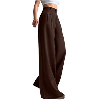 Generic Women Office Trousers Smart Formal Trousers High Waist Wide Leg Work Trouser Full Length Suit Pants Officewear Straight Leg Pants Solid Color Business
