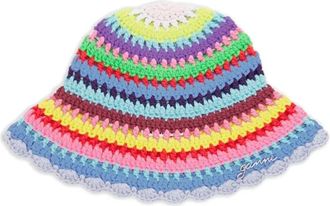 Ganni Crochet Stripe Bucket Hat - unisex - Hoeden - Veelkleurig - M/L - Katoen - Accessoires