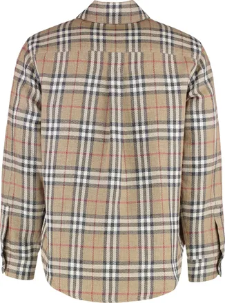 Burberry Mens Checked Cotton Shirt Beige Linen