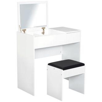 OEM Tocador De Maquillaje Con Taburete Mesa De Maquillaje Con Espejo Tapa Abatible Y Cajas 80x40x79 Cm Y 40x30x40 Cm
