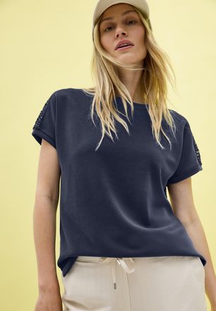 Cecil T-Shirt CECIL, Damen, Gr. XXL (46), blau (urban navy), Web, Obermaterial: 49% Polyester, 44% Modal, 7% Elasthan, unifarben, normal h&uuml;ftbedeckend, Rund