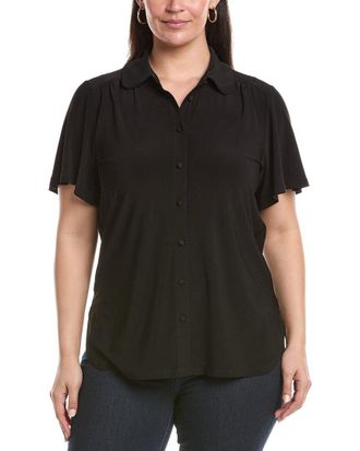 Anne Klein Plus Button Front Collared Top