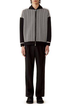 Lanvin Zip Jacket In Silk And Cotton Jacquard in Black/ecru at Nordstrom, Size X-Large