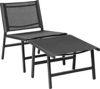 Beliani Silla De Jard&iacute;n Moderna Para Exteriores Asiento De Textileno Estructura De Metal Con Reposapi&eacute;s Negro Marceddi