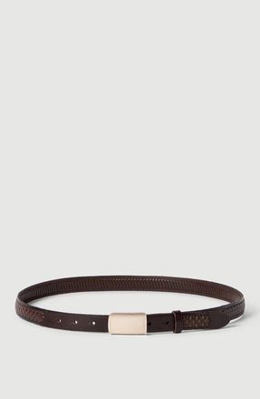 Brunello Cucinelli Textured calfskin belt with box-frame buckle in Rust Brown at Nordstrom, Size 110