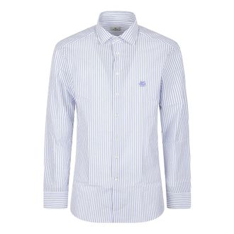 Etro Long Sleeve Logo Pegaso Roma Shirt - Heren - Casual Overhemden - Blauw - M - Katoen - Overhemden