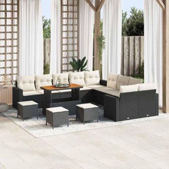 vidaXL Conjunto De Sof&aacute; De Jard&iacute;n 14 Pcs Negro Rat&aacute;n Sint&eacute;tico Vidaxl