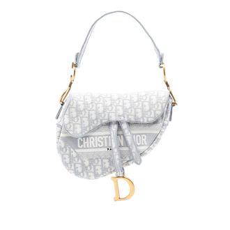 Dior Pre-owned Womens Oblique Embroidered Canvas Saddle Bag - Light Grey Textile - One Size