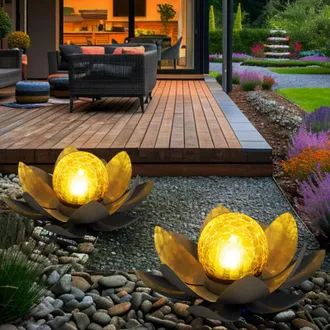 Globo Lighting Set di 2 lampade solari led da esterno fiori di loto illuminazione giardino ninfee luci design 25 cm