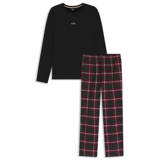 BOSS Gift-boxed pajama set in a checked cotton blend