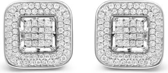 House of Brilliance 10K White Gold 1.0 Cttw Round and Princess Cut Diamond Composite Open Halo Stud Earrings