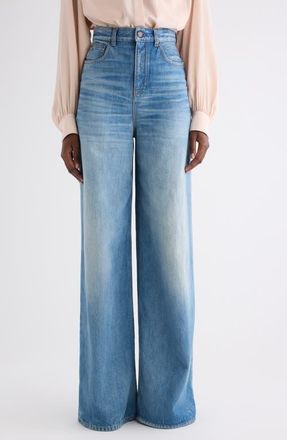 Chlo&eacute; High Waist Wide Leg Jeans in Dream Blue at Nordstrom, Size 28