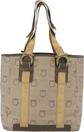 Ferragamo Pre-owned Tote Bags, female, Beige, Size: ONE SIZE Pre-owned Vintage Gancini Tote Bag