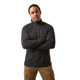 Ariat Mens Rebar Gridwork Baselayer Top 1/4 Zip T-Shirt Long Sleeve in Black, Size X-Small, by Ariat