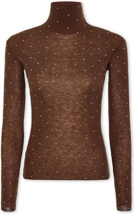 Paco Rabanne Truien & Vesten, Dames, Bruin, M, Wol, Bruine wollen schildpadnek top met studs
