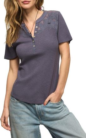 Lucky Brand Cutwork Henley Top in Night Shadow Blue at Nordstrom, Size Small