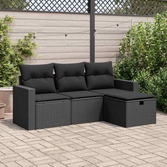 vidaXL Set Divani da Giardino 4 pz con Cuscini Nero in Polyrattan vidaXL 229765
