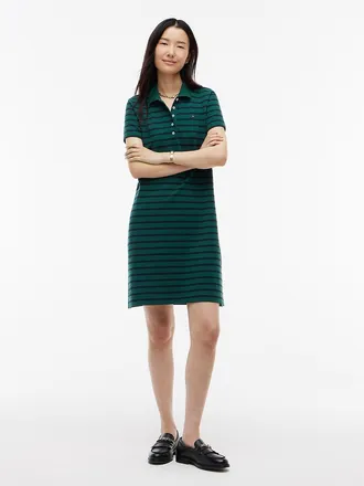 Tommy Hilfiger Womens Striped Stretch Pique Polo Dress - Ornamental Green - XXL