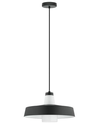 Eglo Eglo Tabanera 1 Light Pendant With Black & White Metal Shade Surrounding White Glass