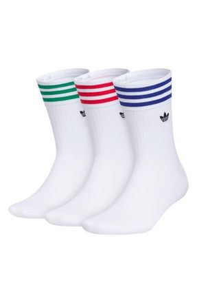 adidas Assorted 3-Pack Roller 3.0 Crew Socks in White/Bold Green/Royal Blue at Nordstrom, Size Large