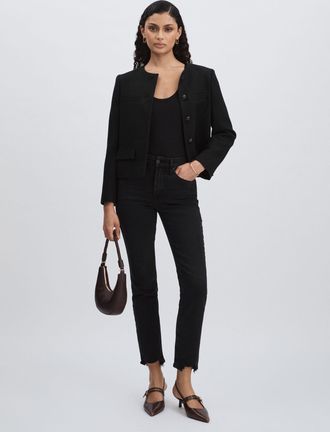 Good American Black Distressed-hem Cropped Jeans, 29