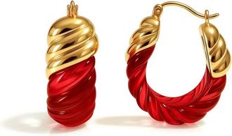 Gold & Honey Womens Rope Shrimp Lucite Birthstone Hoop Earrings In July - Ruby