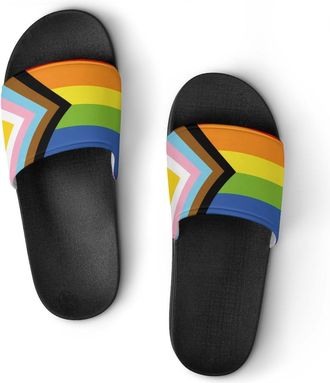 Generic Transgender LGBT Rainbow Flag Unisex Beach Slippers & Pool Slides Anti-Slip House Shoes for Home Outdoor