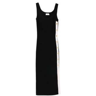 Elisabetta Franchi Midi Dresses, female, Black, Size: S Knit Dress with Shiny Viscose Bands